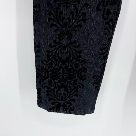 Bisou Bisou Michele Bohbot Black Flocked Skinny Jeans Size 4 - Picture 3 of 8